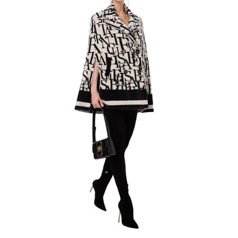 Mantella cappa doppiopetto con lettering Burro nero ELISABETTA FRANCHI- Francavilla Moda